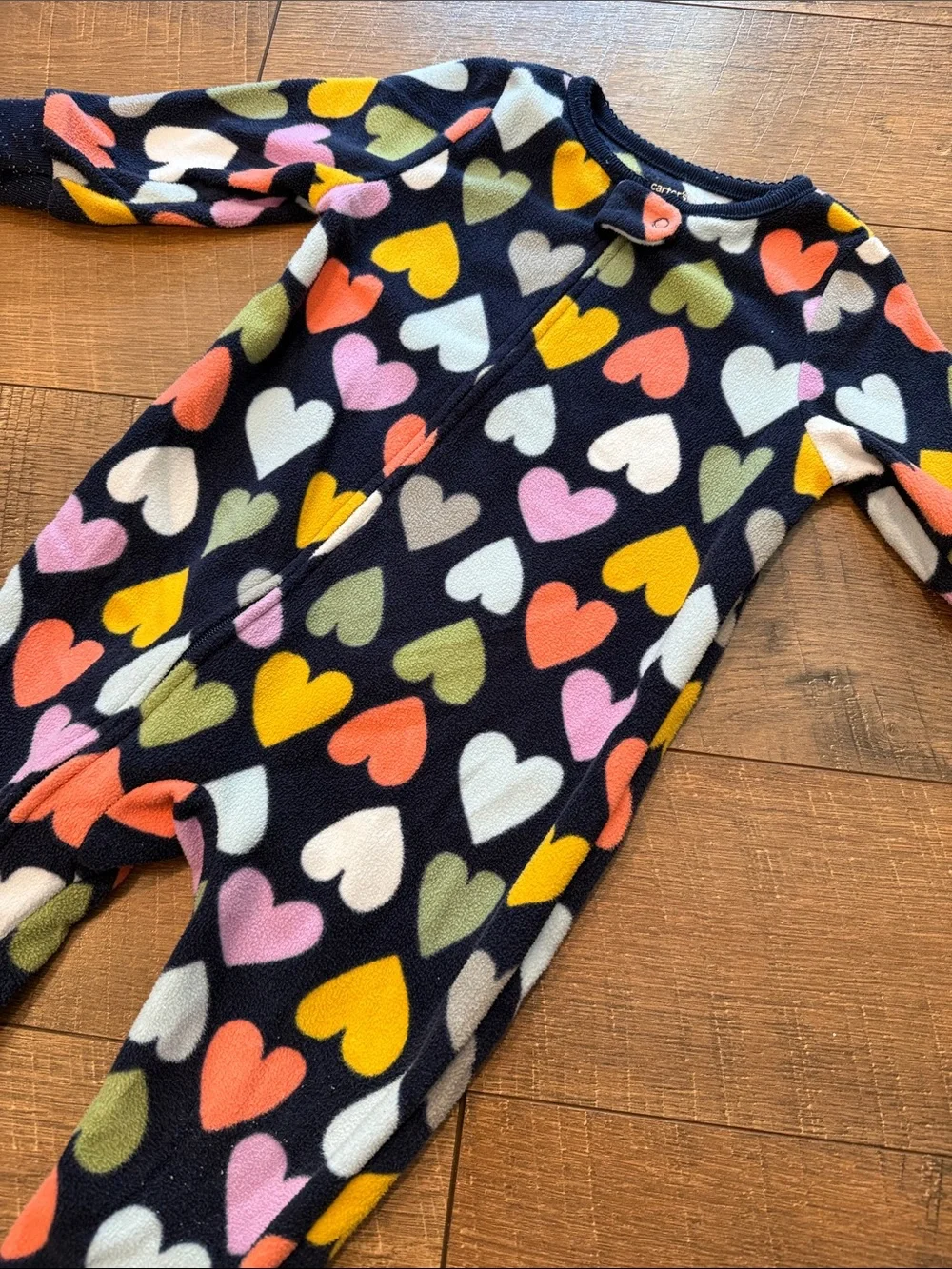 Carter's Navy Fleece Footed One-Piece with Multicolor Hearts